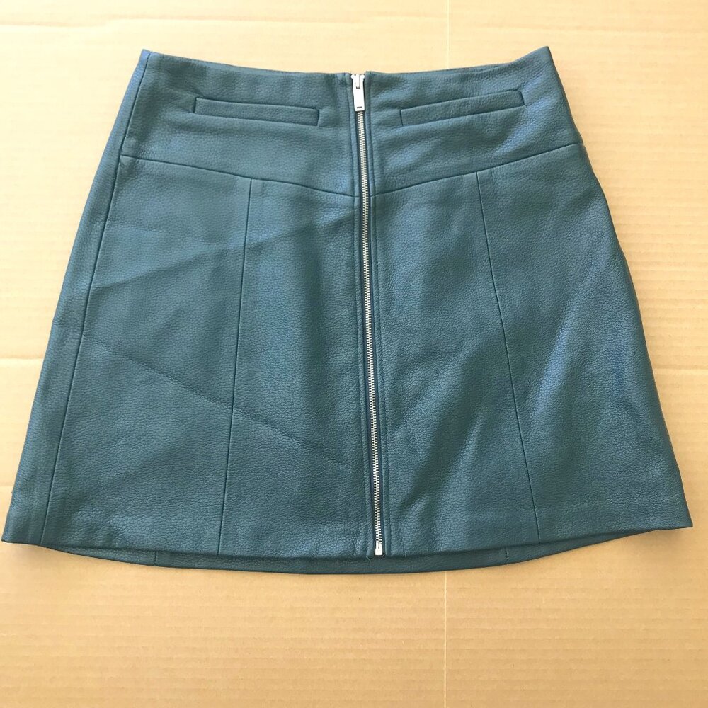 Bershka Dark Green Faux Leather Front Zip A-Line Mini Skirt S